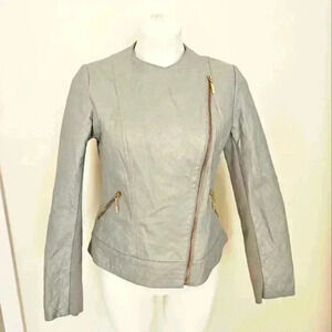 Stunning Women's Gray Quilted 100% Leather Moto Jacket - Size Small
